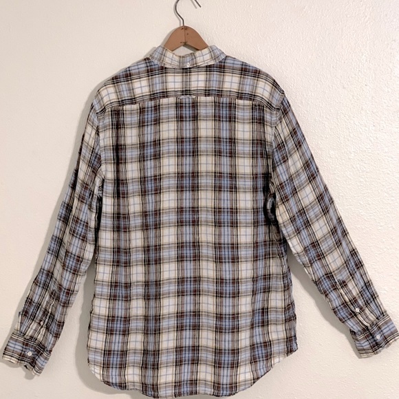 Vince - Long Sleeve Button Up - Tartan Plaid - 100% Linen - Size XL - Picture 3 of 5
